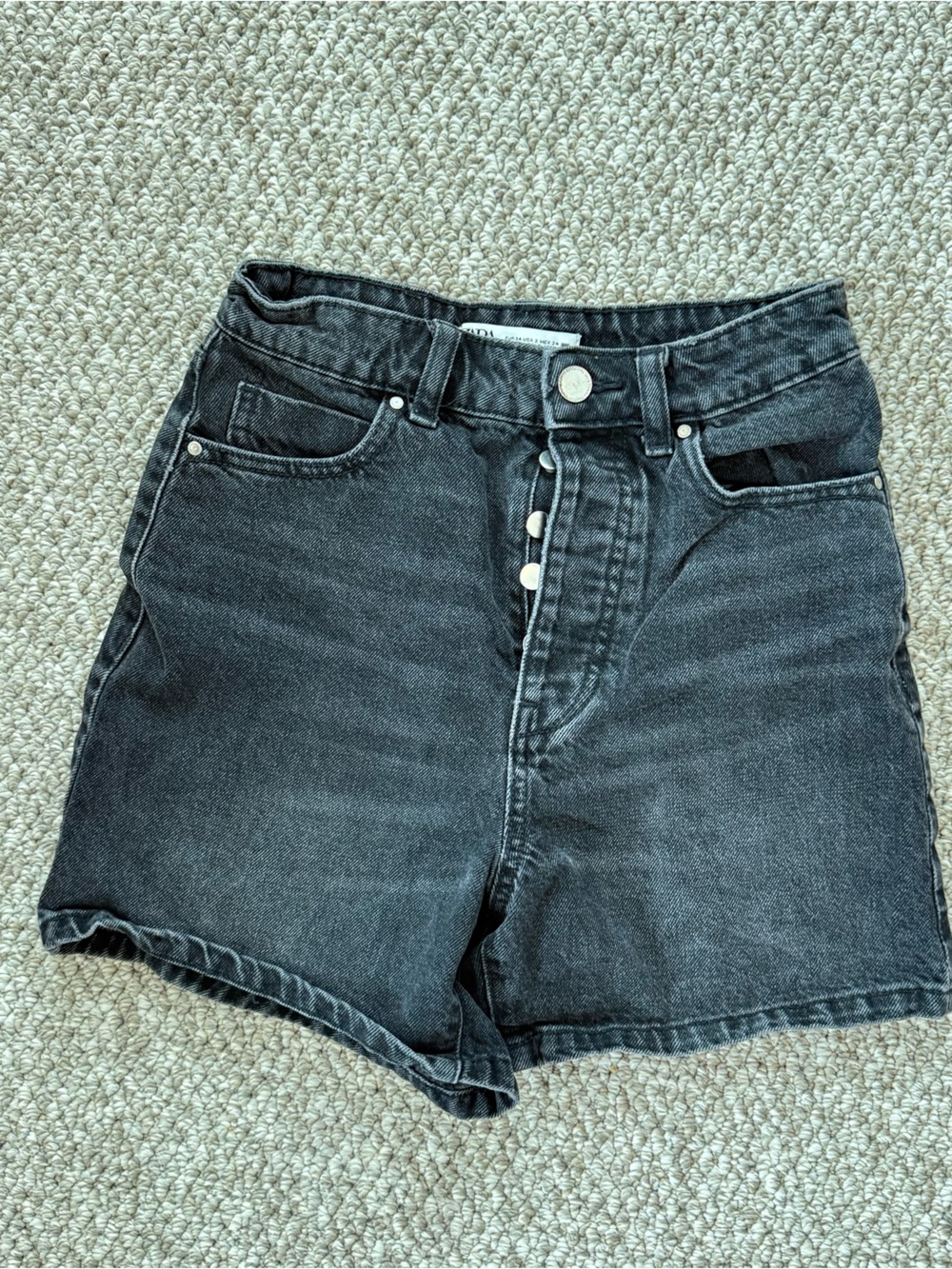 Zara Black Washed Denim Mom Shorts